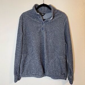 Eddie Bauer Women’s Blue Grey Fleece 1/4 Button Up Pullover